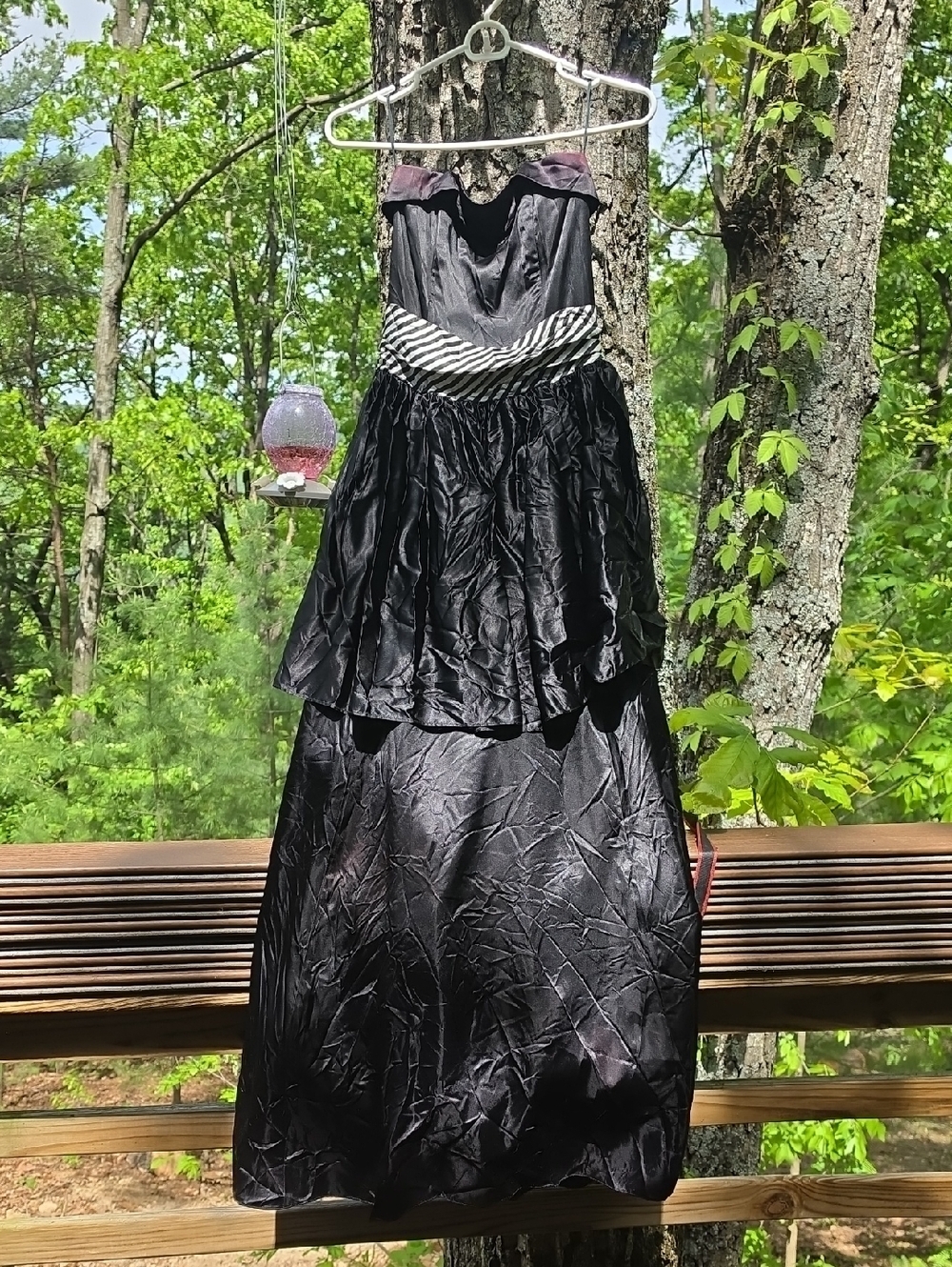 Gunne Sax Black Satin Dress with Striped Bow